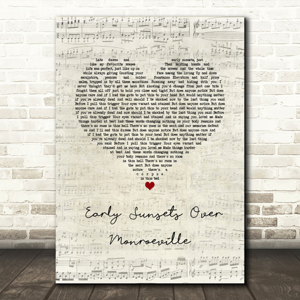 My Chemical Romance Early Sunsets Over Monroeville Script Heart Song Lyric Art Print