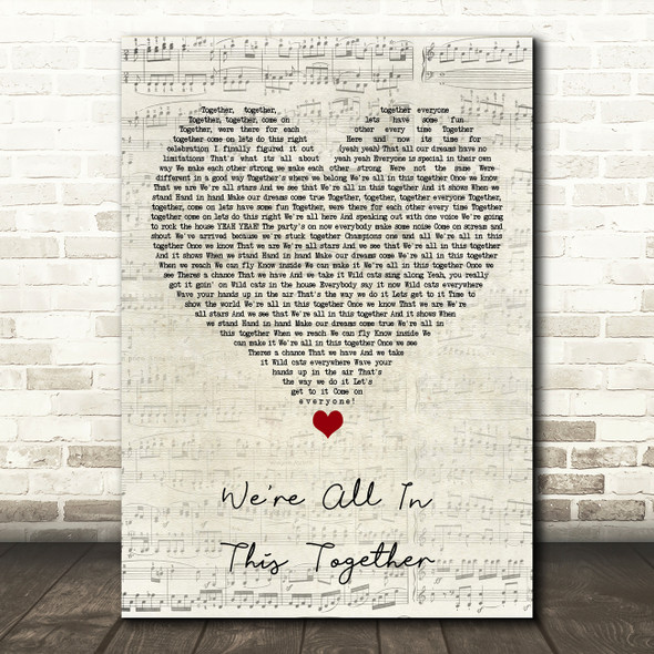 Zac Efron & Vanessa Hudgens We're All in This Together Script Heart Song Lyric Art Print