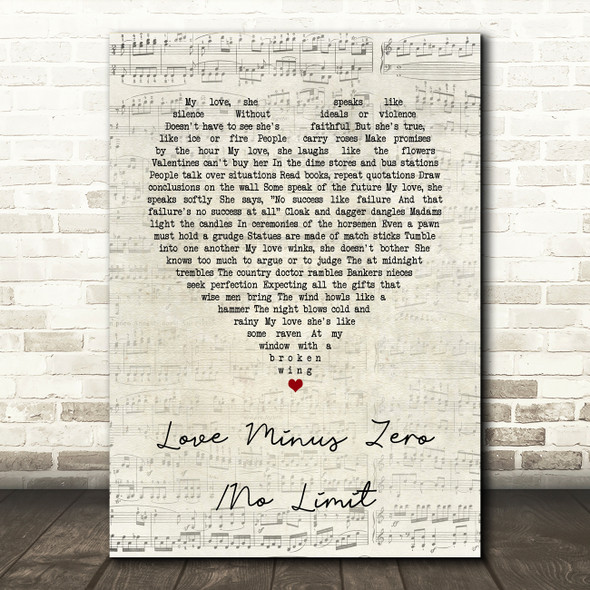 Bob Dylan Love Minus Zero No Limit Script Heart Song Lyric Art Print