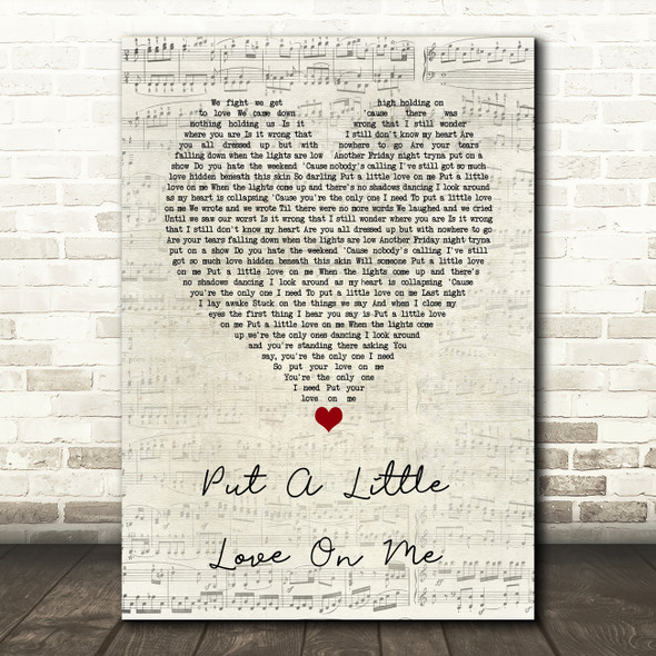 Niall Horan Put A Little Love On Me Script Heart Song Lyric Art Print