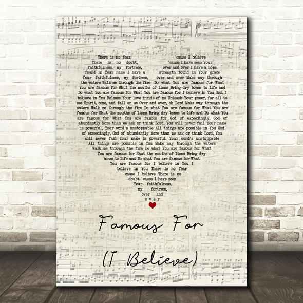 Tauren Wells Famous For (I Believe) Script Heart Song Lyric Art Print