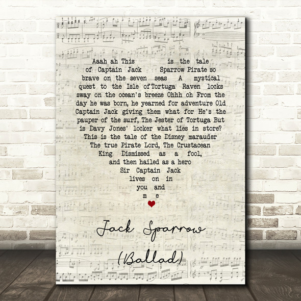 Michael Bolton Jack Sparrow (Ballad) Script Heart Song Lyric Art Print