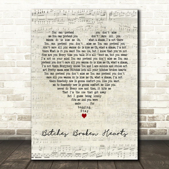 Billie Eilish Bitches Broken Hearts Script Heart Song Lyric Art Print