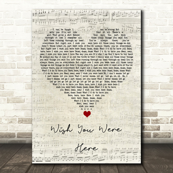 Avril Lavigne Wish You Were Here Script Heart Song Lyric Art Print