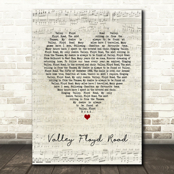Charlton Athletic Football Club Valley Floyd Road Script Heart Song Lyric Art Print