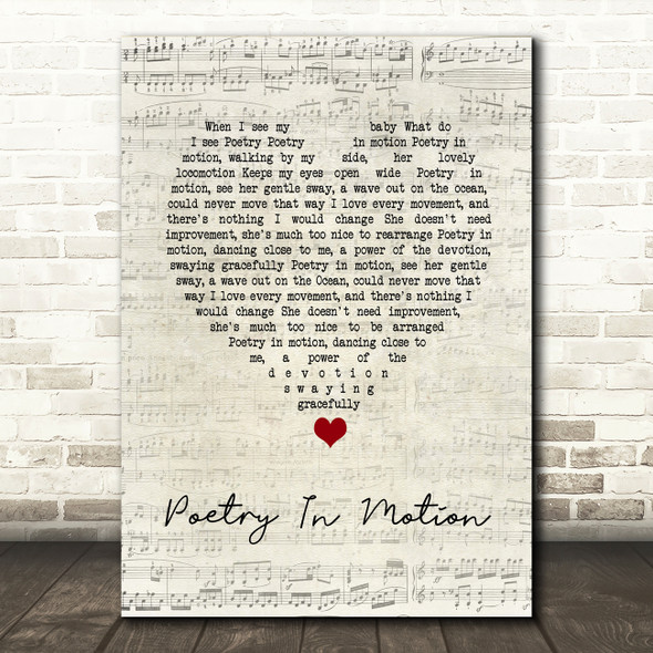 Johnny Tillotson Poetry In Motion Script Heart Song Lyric Art Print
