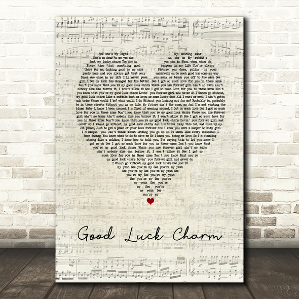 Jagged Edge Good Luck Charm Script Heart Song Lyric Art Print