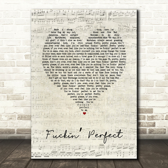 P!nk Fuckin Perfect Script Heart Song Lyric Art Print