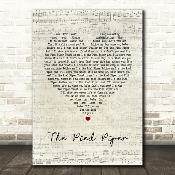 Crispian St. Peters The Pied Piper Script Heart Song Lyric Art Print