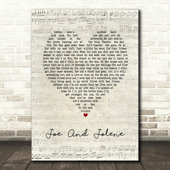 The White Buffalo Joe And Jolene Script Heart Song Lyric Art Print