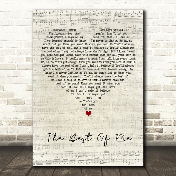 Bryan Adams The Best Of Me Script Heart Song Lyric Art Print