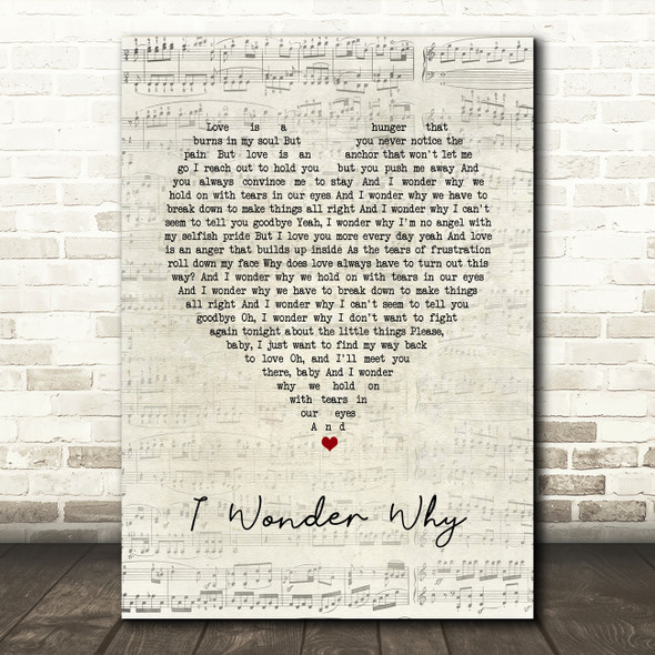 Curtis Stigers I Wonder Why Script Heart Song Lyric Art Print