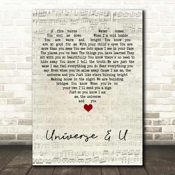 KT Tunstall Universe & U Script Heart Song Lyric Art Print
