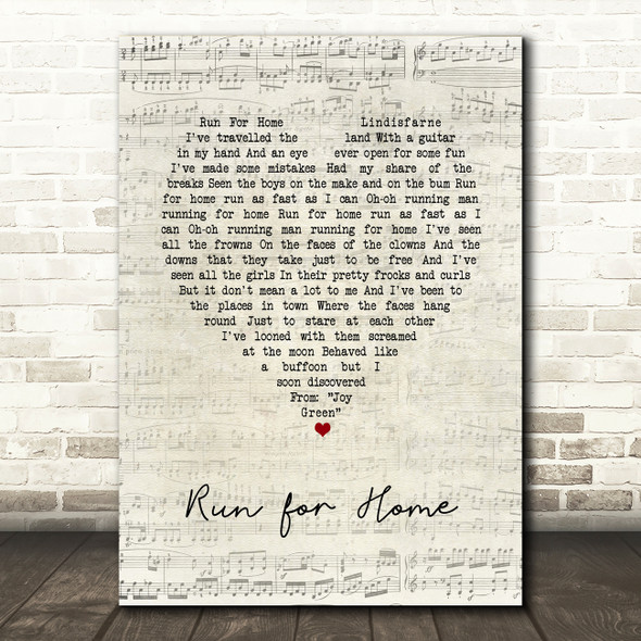 Lindisfarne Run for Home Script Heart Song Lyric Art Print