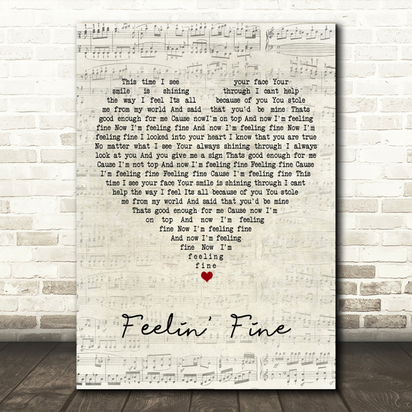 Ultrabeat Feelin' Fine Script Heart Song Lyric Art Print