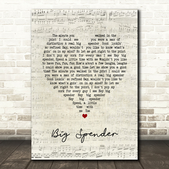 Shirley Bassey Big Spender Script Heart Song Lyric Art Print