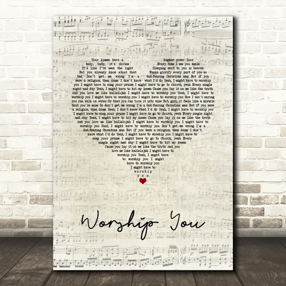 Kane Brown Worship You Script Heart Song Lyric Art Print