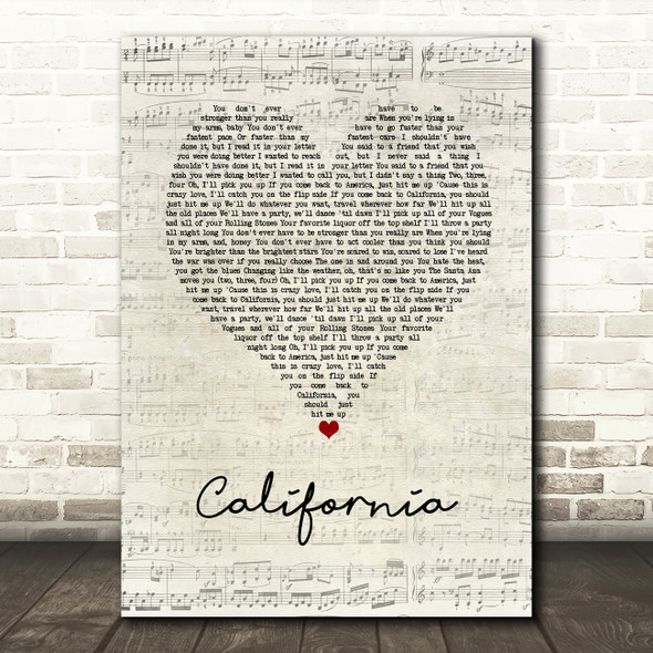 Lana Del Rey California Script Heart Song Lyric Art Print