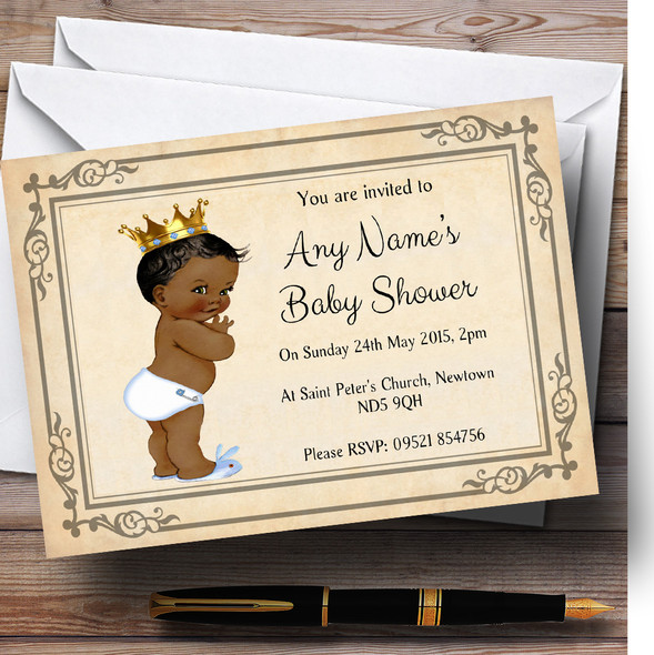 Baby Boy Dark Skin Baby Shower Personalized Invitations