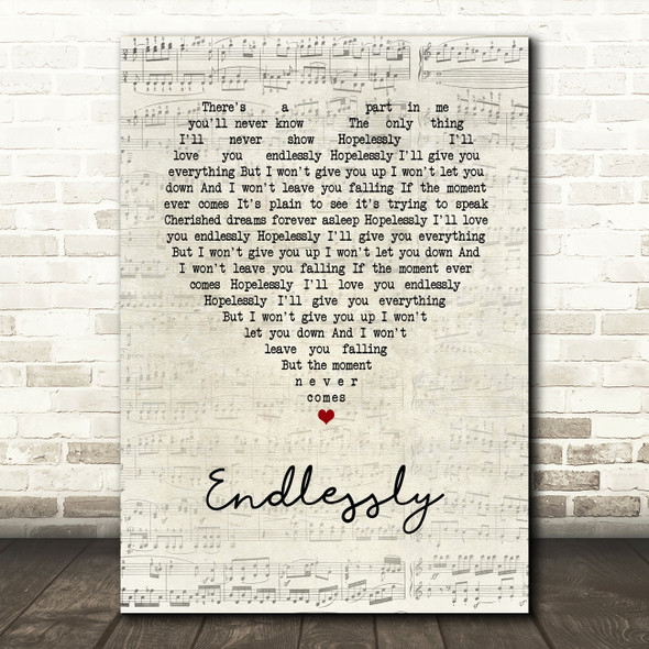 muse Endlessly Script Heart Song Lyric Art Print