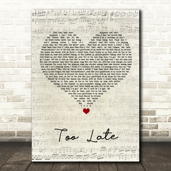 Chase Atlantic Too Late Script Heart Song Lyric Art Print