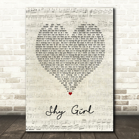 Max and Harvey Shy Girl Script Heart Song Lyric Art Print