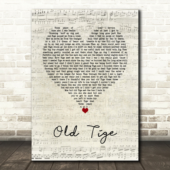 Jim Reeves Old Tige Script Heart Song Lyric Art Print