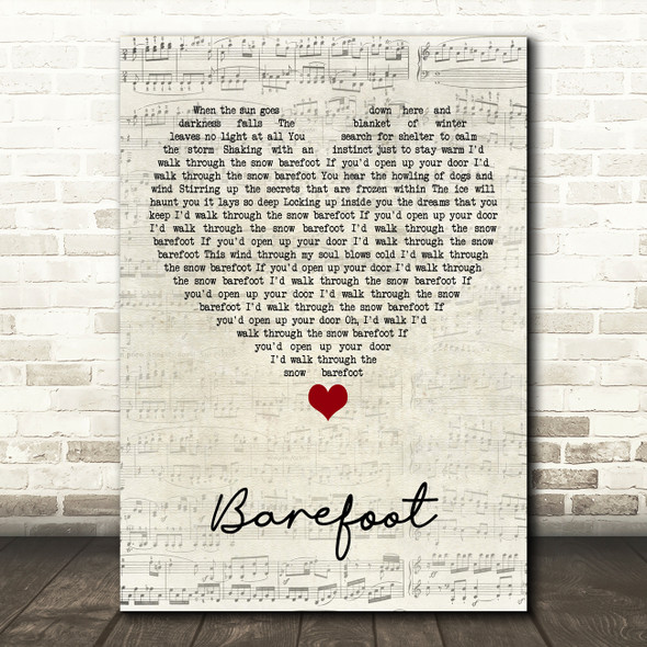K.D. Lang Barefoot Script Heart Song Lyric Art Print
