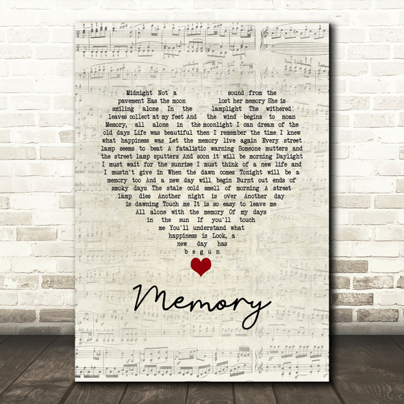 Barbra Streisand Memory Script Heart Song Lyric Art Print