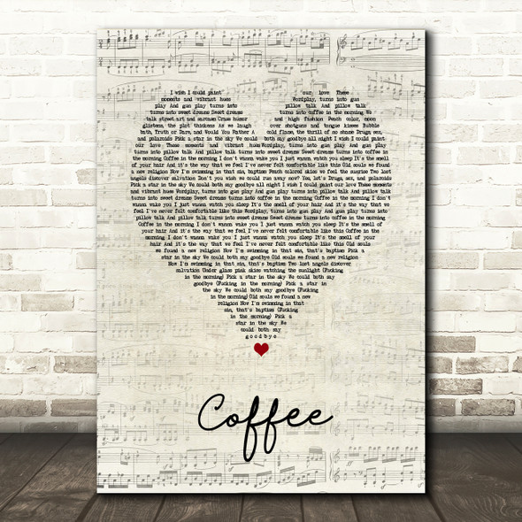 Miguel coffee Script Heart Song Lyric Art Print