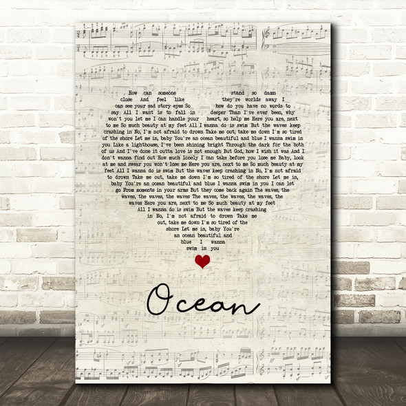 Lady Antebellum Ocean Script Heart Song Lyric Art Print