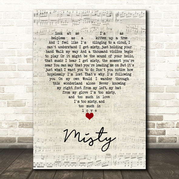 Erroll Garner Misty Script Heart Song Lyric Art Print