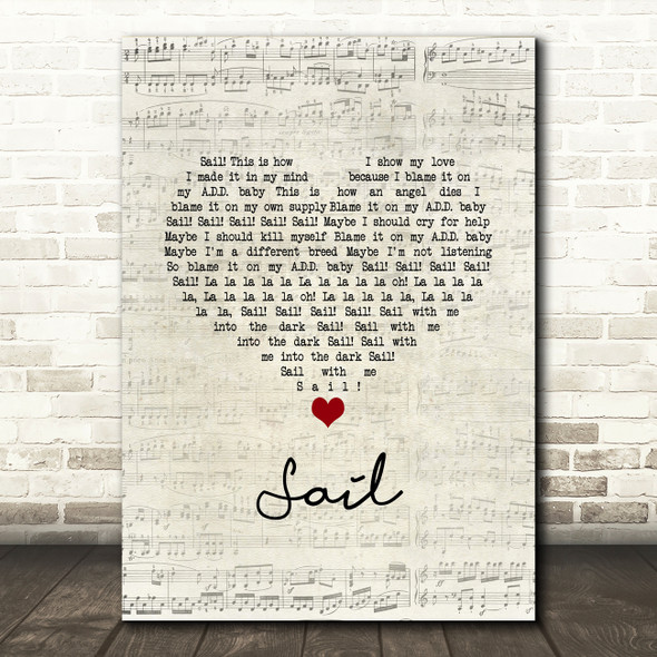 AWOLNATION Sail Script Heart Song Lyric Art Print