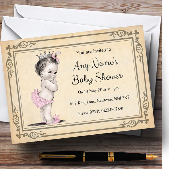 Baby Girl With Crown Personalized Baby Shower Invitations