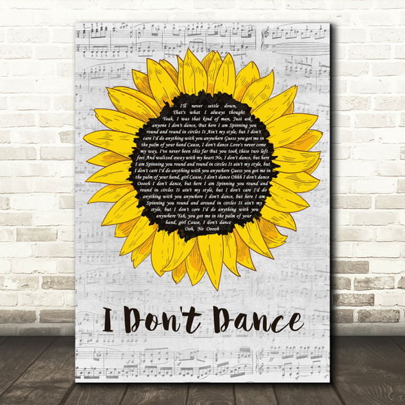 Lee Brice I Don't Dance Grey Script Sunflower Song Lyric Art Print