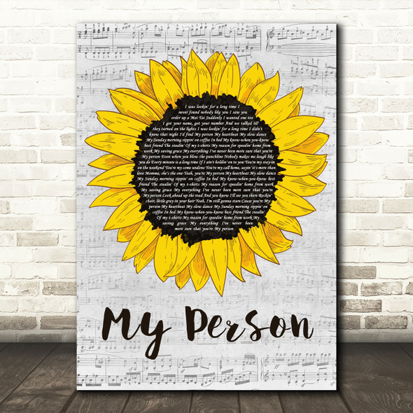 Spencer Crandell My Person Grey Script Sunflower Song Lyric Art Print