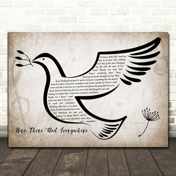 The Beatles Here, There And Everywhere Vintage Dove Bird Song Lyric Art Print