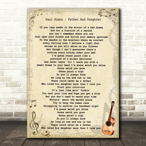 Paul Simon Father And Daughter Vintage Guitar Song Lyric Art Print