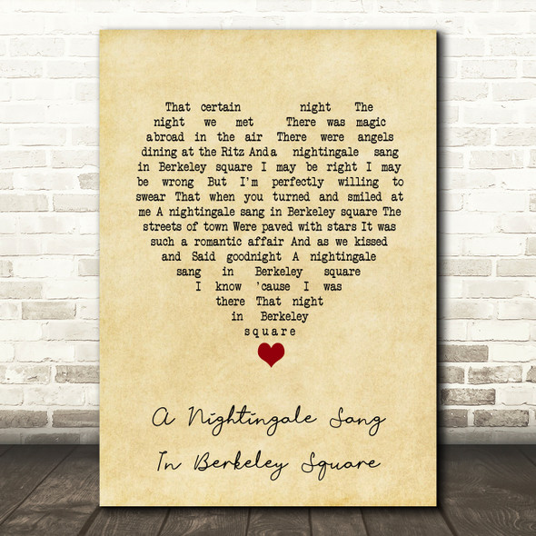 Tori Amos, David Arnold A Nightingale Sang In Berkeley Square Vintage Heart Song Lyric Art Print