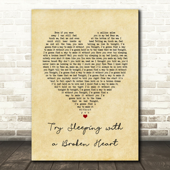 Alicia Keys Try Sleeping with a Broken Heart Vintage Heart Song Lyric Art Print