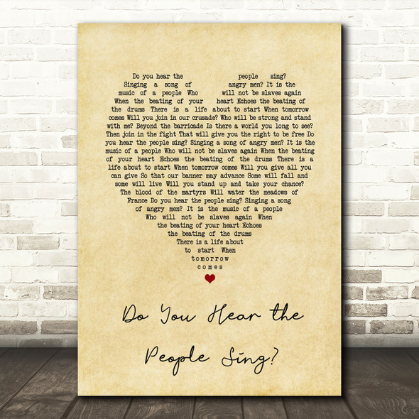 Les Miserables Do You Hear the People Sing Vintage Heart Song Lyric Art Print