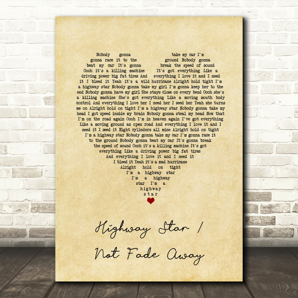 Deep Purple Highway Star Not Fade Away Vintage Heart Song Lyric Art Print