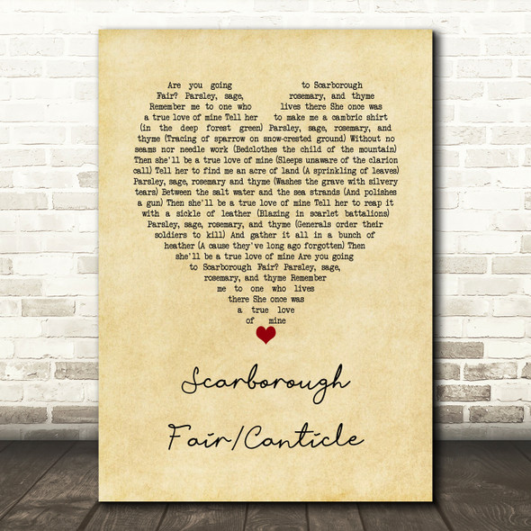 Simon Garfunkel Scarborough FairCanticle Vintage Heart Song Lyric Art Print