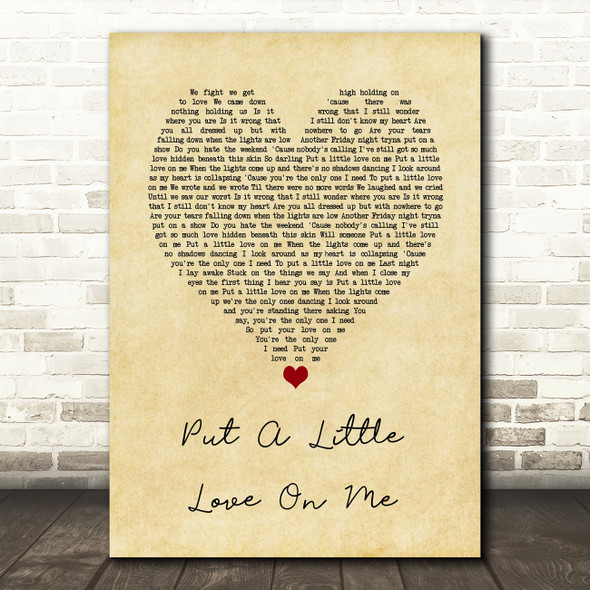 Niall Horan Put A Little Love On Me Vintage Heart Song Lyric Art Print