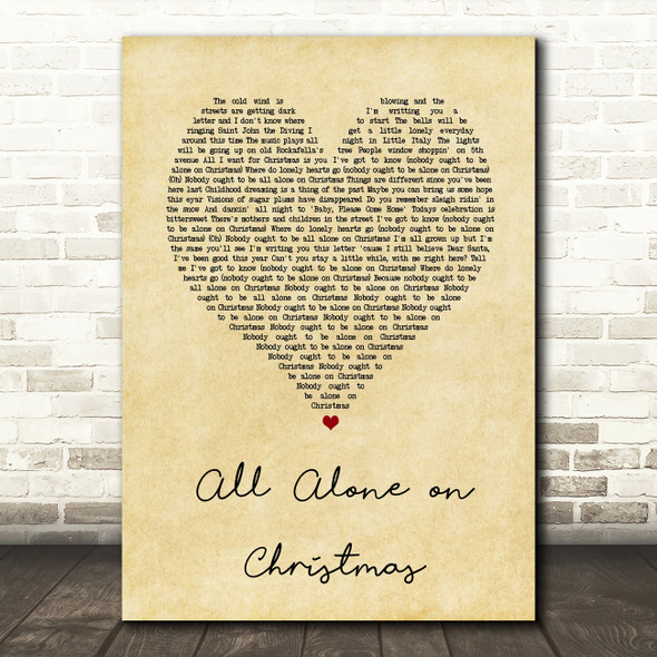 E Street Band & Darlene Love All Alone on Christmas Vintage Heart Song Lyric Art Print