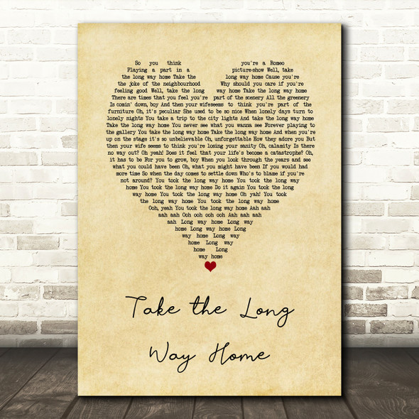 Supertramp Take the Long Way Home Vintage Heart Song Lyric Art Print