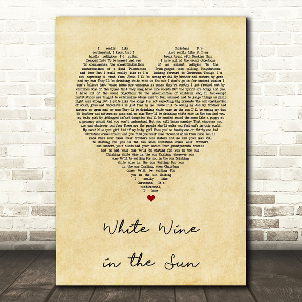 Tim Minchin White Wine in the Sun Vintage Heart Song Lyric Art Print