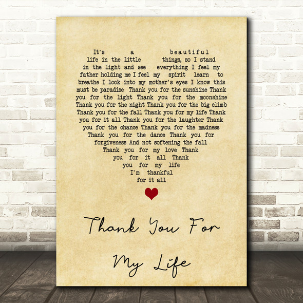 Beth Hart Thank You For My Life Vintage Heart Song Lyric Art Print