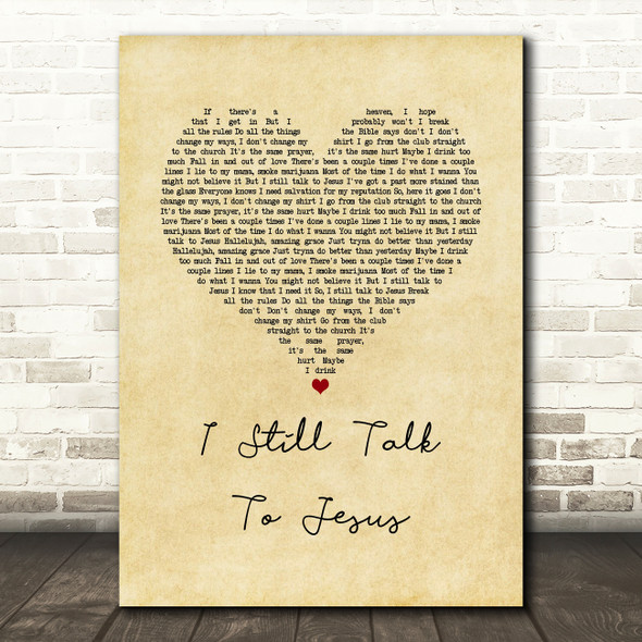 LANY I Still Talk To Jesus Vintage Heart Song Lyric Art Print