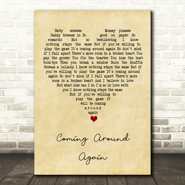 Carly Simon Coming Around Again Vintage Heart Song Lyric Art Print